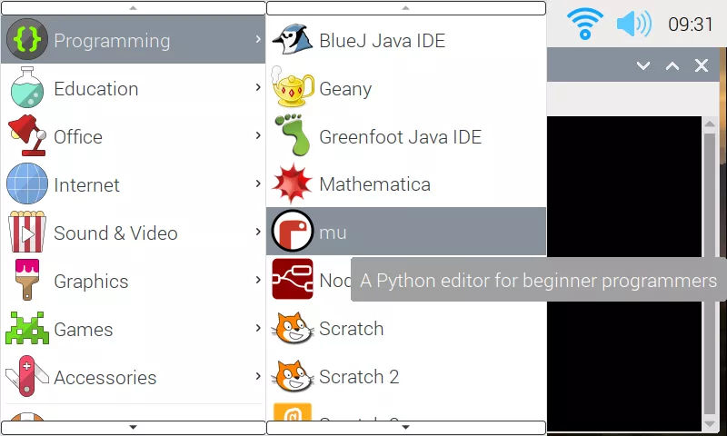 Запуск Mu через меню