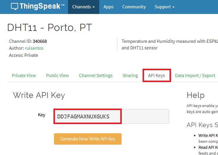 Write API Key на ThingSpeak