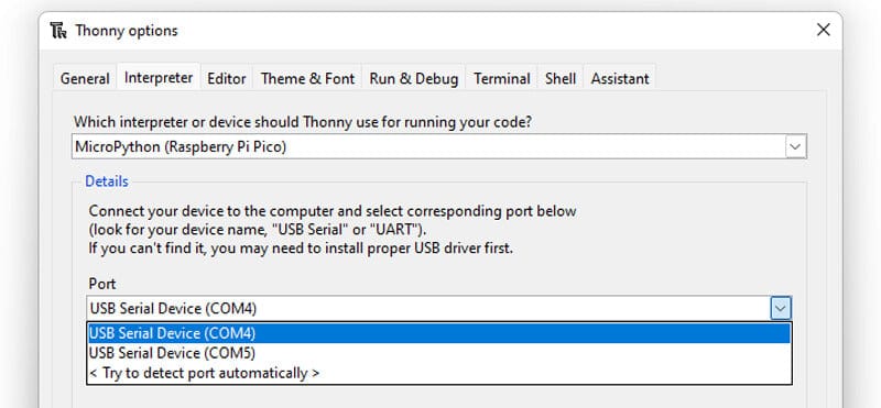 COM-порт в Thonny