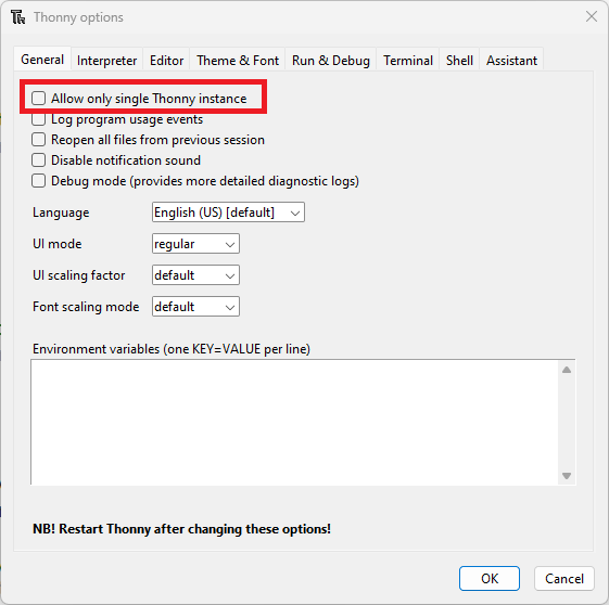 Thonny IDE -- разрешение нескольких экземпляров