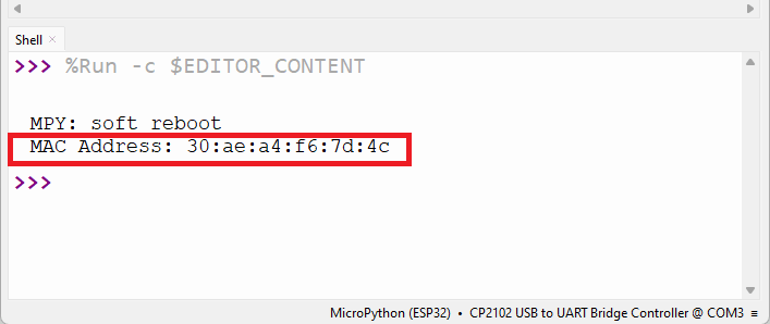 Thonny IDE — получение MAC-адреса платы ESP32 — MicroPython