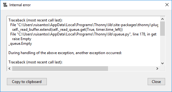 Внутренняя ошибка Thonny IDE