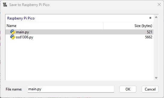main.py в Thonny IDE с файлом ssd1306