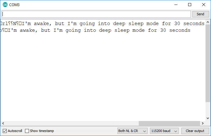 ESP8266 глубокий сон с пробуждением по таймеру — монитор порта