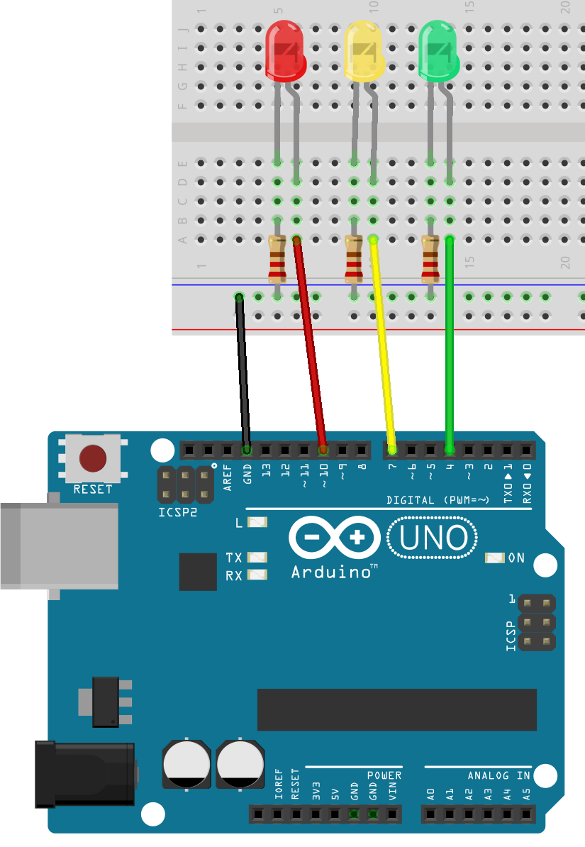 Подключение светофора к Arduino UNO