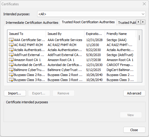Доверенные корневые сертификаты Chrome