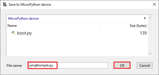 Новый файл библиотеки umqttsimple в Thonny IDE