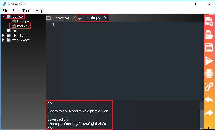 uPyCraft IDE создание файла main.py