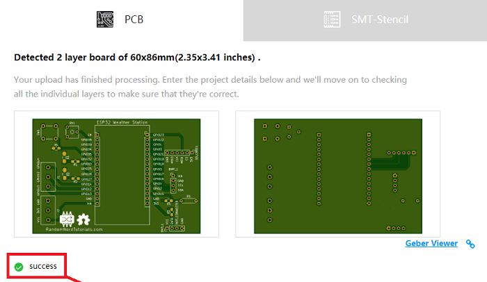 Успешная загрузка JLCPCB
