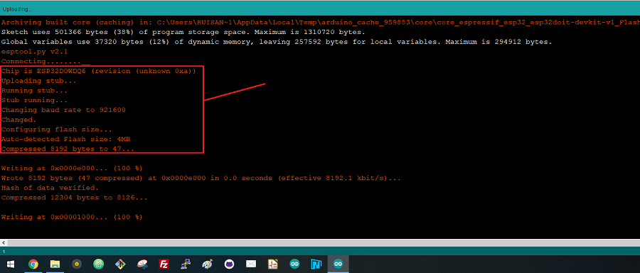 Arduino IDE — процесс загрузки скетча на ESP32
