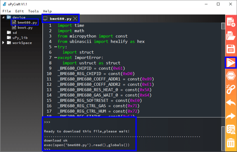 uPyCraft IDE файл библиотеки сохранён на устройстве ESP32 ESP8266