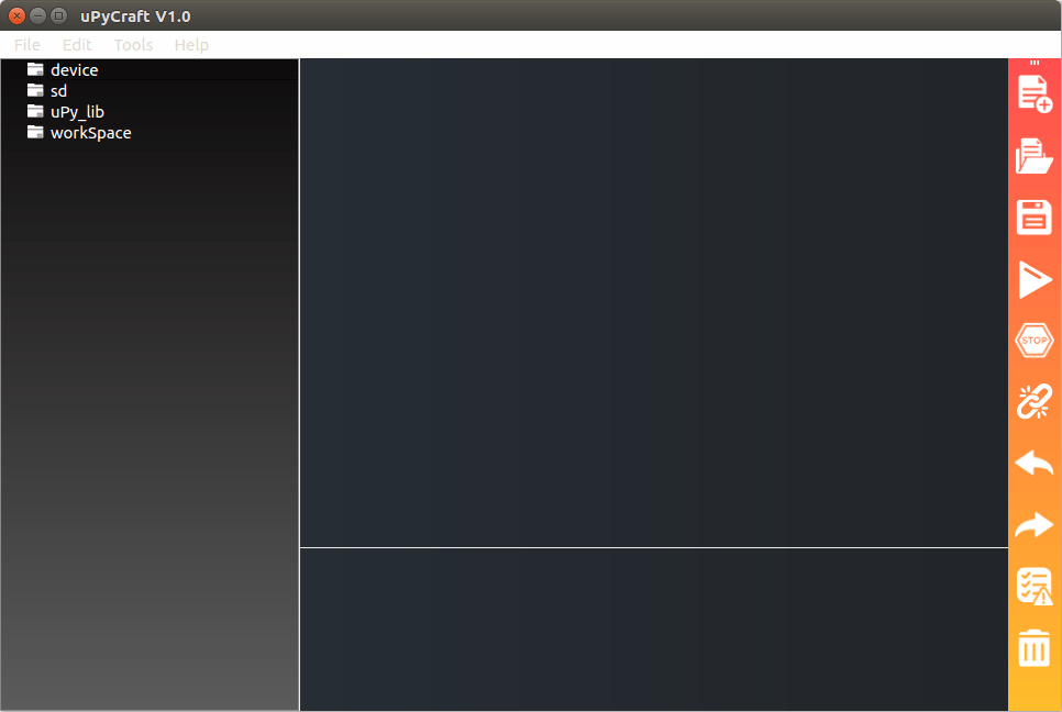 Окно uPyCraft IDE на Linux Ubuntu