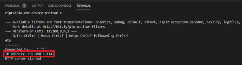 VS Code с PlatformIO получение IP-адреса платы