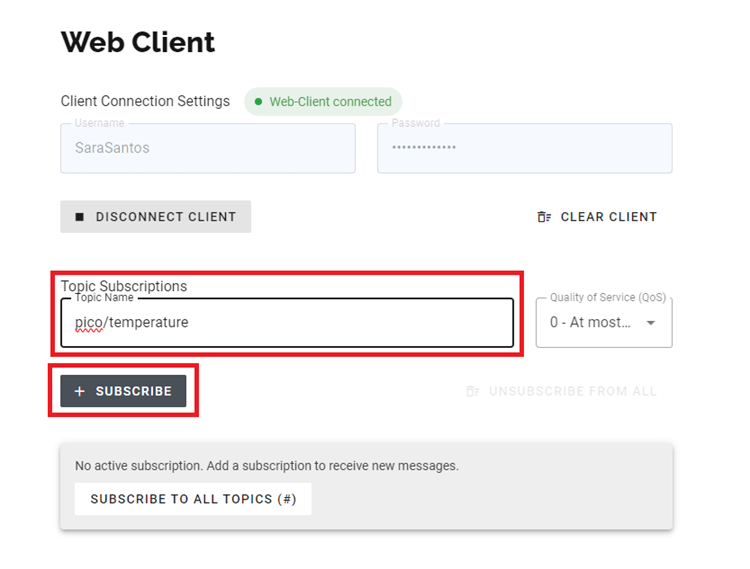 Веб-клиент HiveMQ - подписка на топики