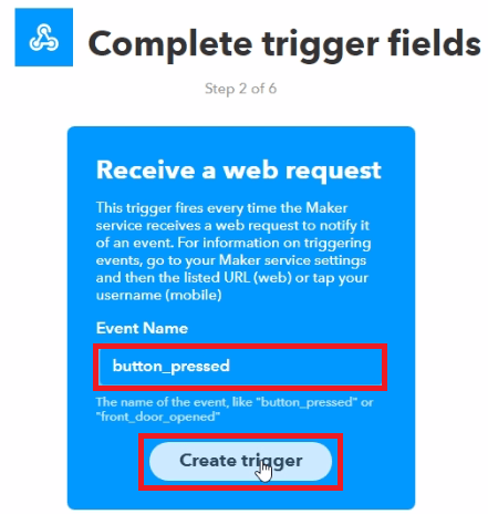 Имя события Webhooks -- button_pressed