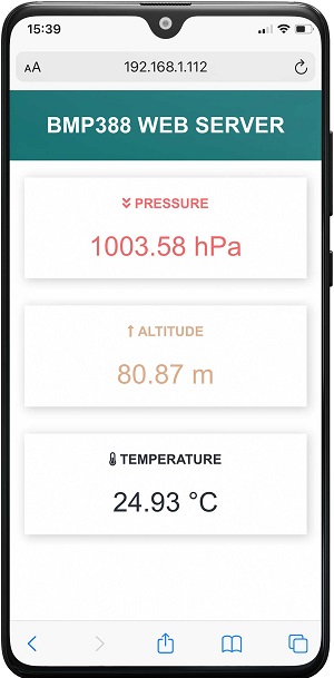 Простой веб-сервер ESP32 с BMP388 высотомером