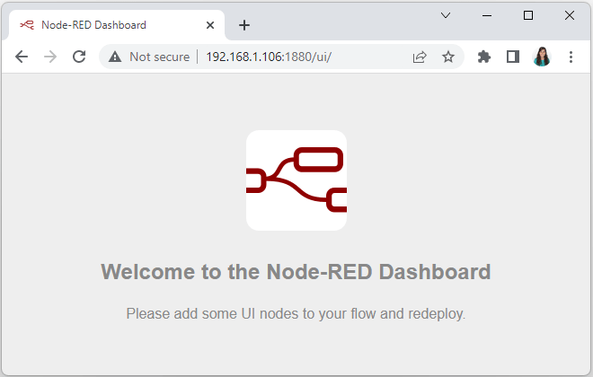 Приветственный экран Node-RED Dashboard