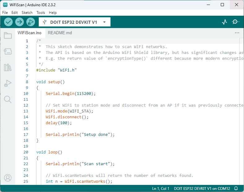 Скетч Wi-Fi Scan в Arduino IDE