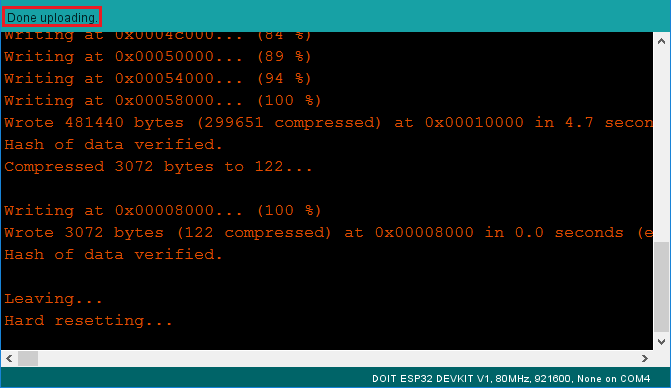 Arduino IDE — скетч ESP32 WiFiScan загружен