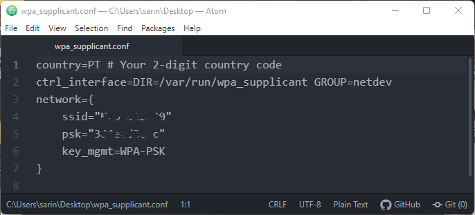 Файл wpa_supplicant.conf для Raspberry Pi