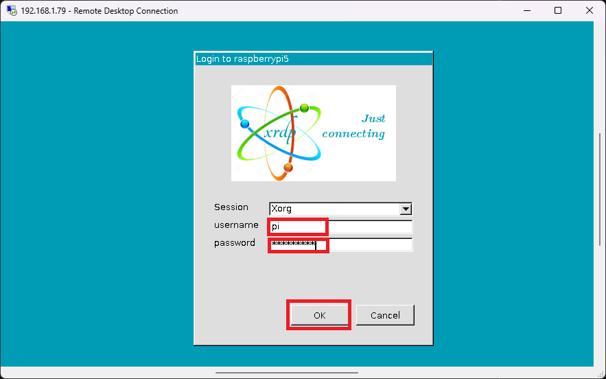 xrdp подключение к Raspberry Pi — имя пользователя и пароль